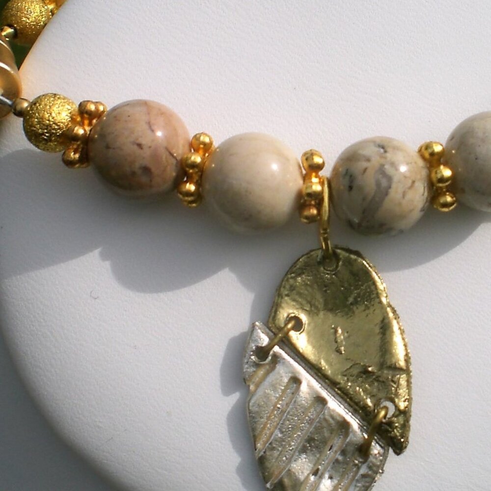 African Opal Gemstone Beaded Bracelet; Gemstone, Hand Beaded,